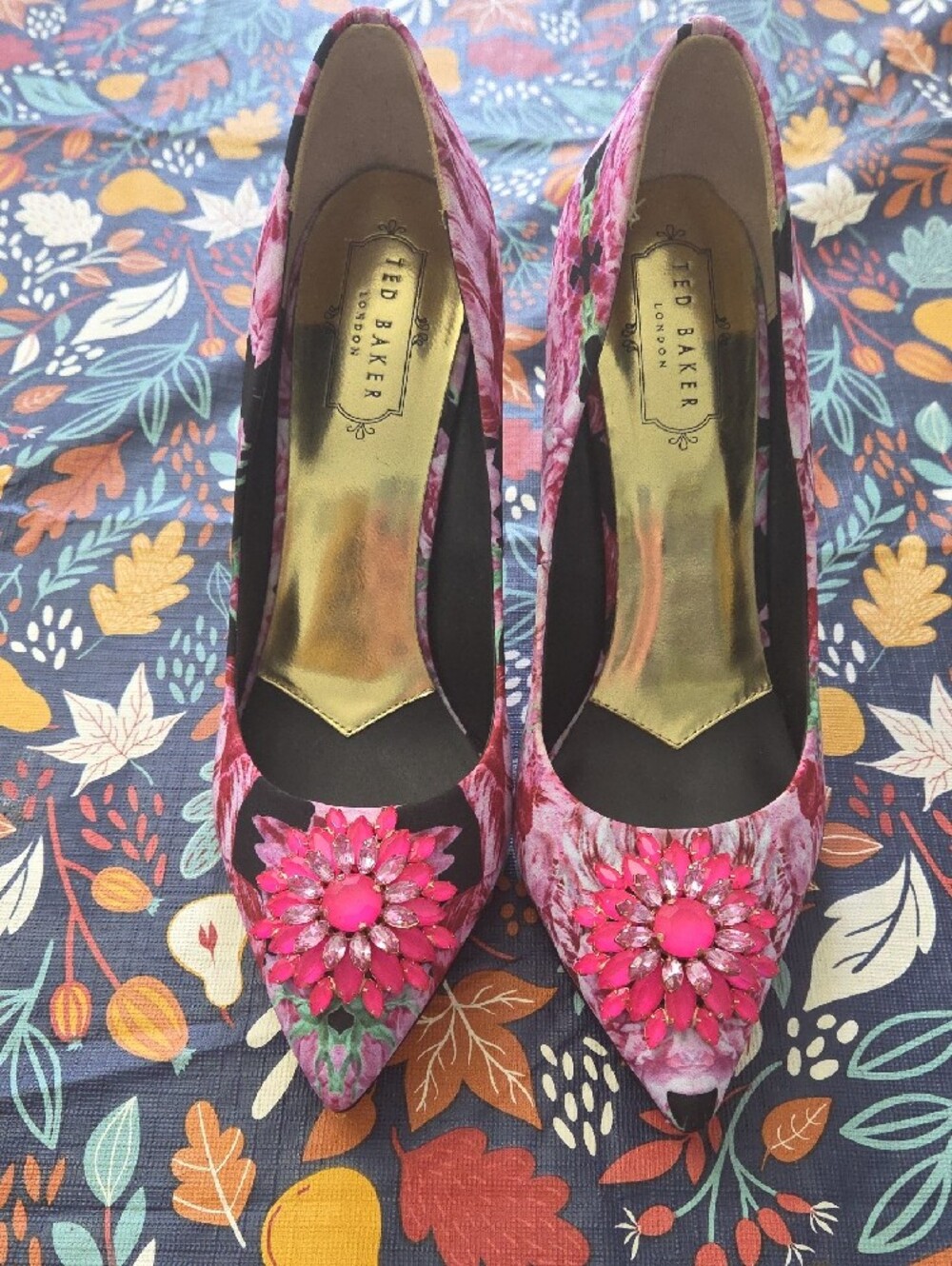 Ted Baker London Pink Floral Jeweled Pointed Toe Heels